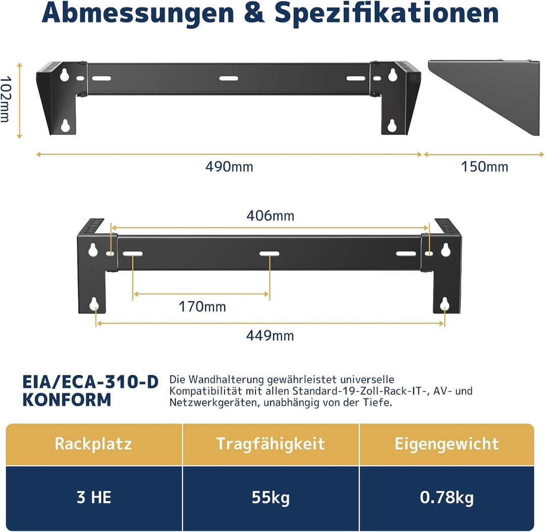 3HE 19 Zoll Wandhalterung Rack, Vertikale &amp; Untertisch Montage, Stahl Server Rack Halter für Netzwer