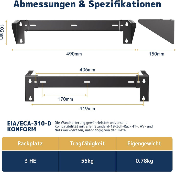 3HE 19 Zoll Wandhalterung Rack, Vertikale &amp; Untertisch Montage, Stahl Server Rack Halter für Netzwer
