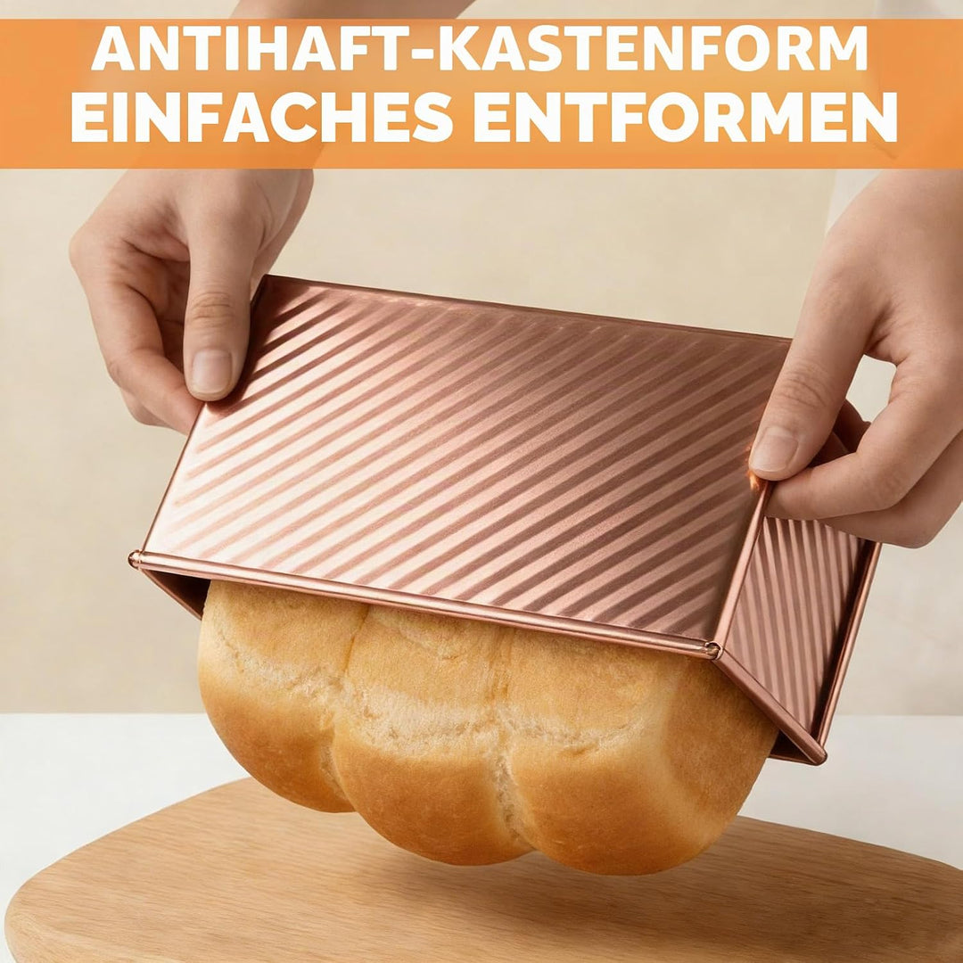2 Stück Toastbrot Backform mit Deckel 1000g und 450g, Kastenform mit Deckel aus Kohlenstoffstahl, An
