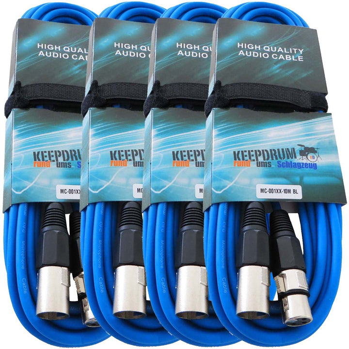 keepdrum MC-001XX BL Mikrofonkabel Blau 10m XLR Male/XLR Female 4 Stück 10m Blau, 10m Blau