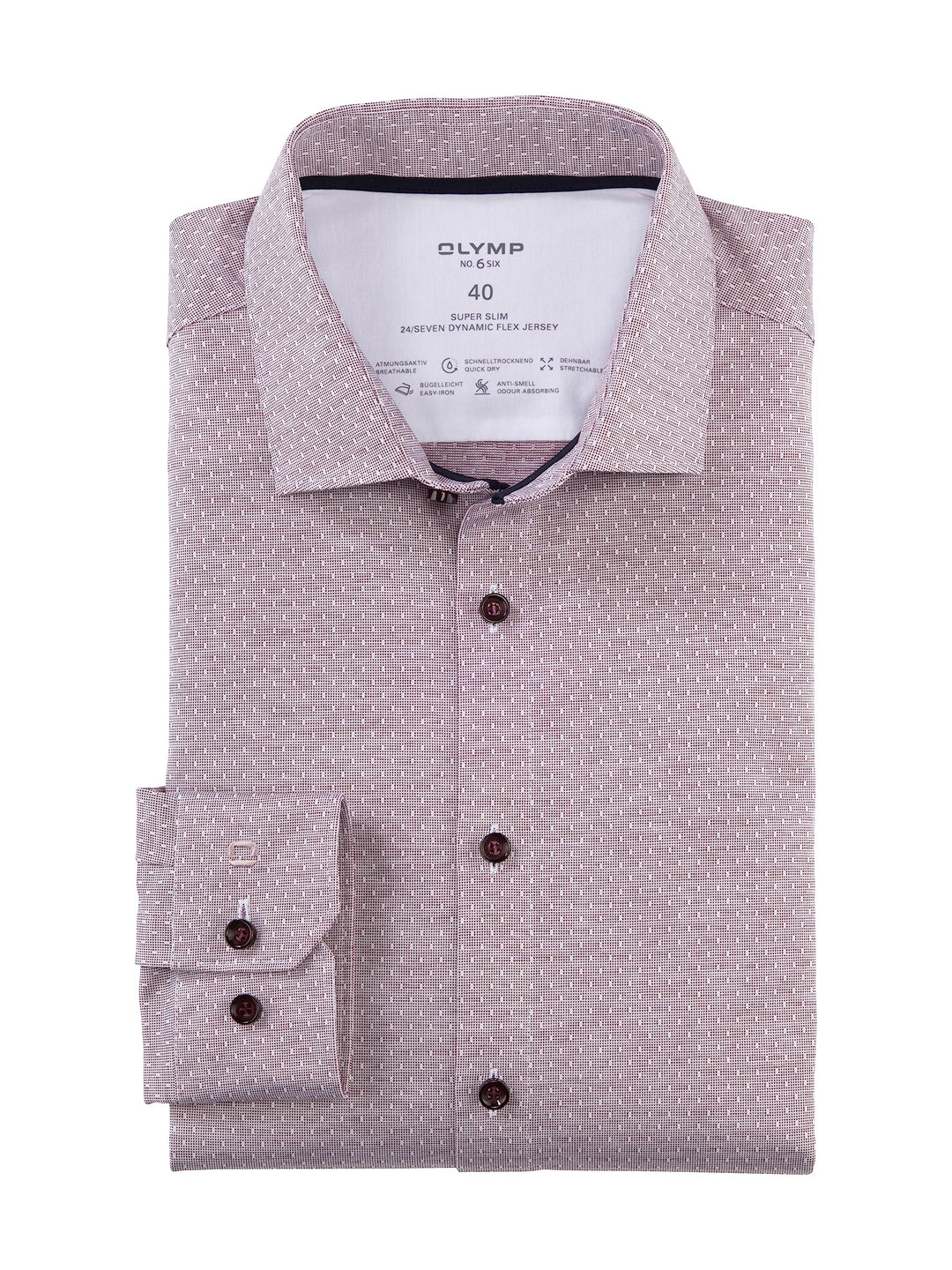 OLYMP Herren Oberhemd Langarm No.Six.24.Seven,Twill,super Slim,Modern Kent 43 Dunkelrot 39, 43 Dunke