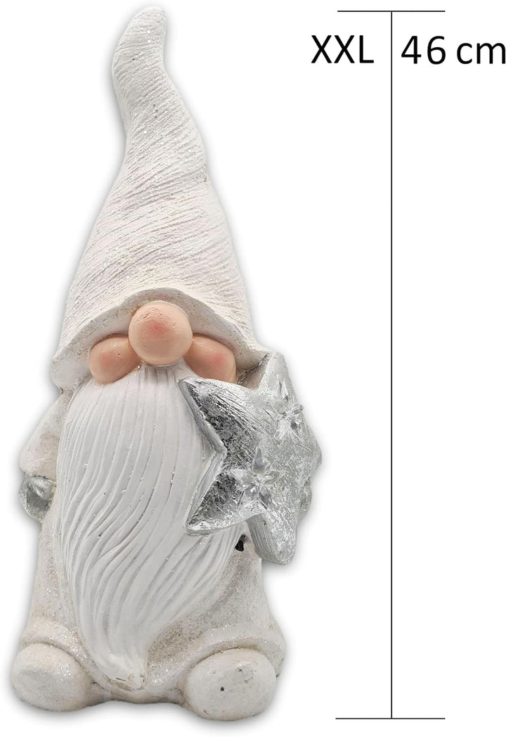 Wichtelstube-Kollektion XL Wichtel Figuren weiss Weihnachten 46.5cm mit LED Stern Weihnachtsdeko aus