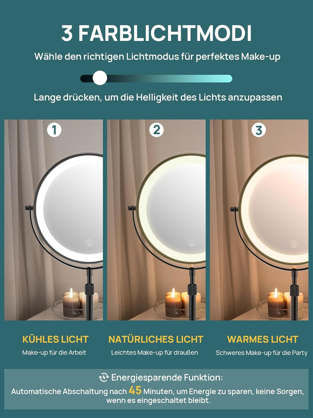 OMIRO 3X/10X Vergrösserungs Make-up Spiegel mit Lichtern, 8,5 Zoll doppelseitiger schwenkbarer Kosme