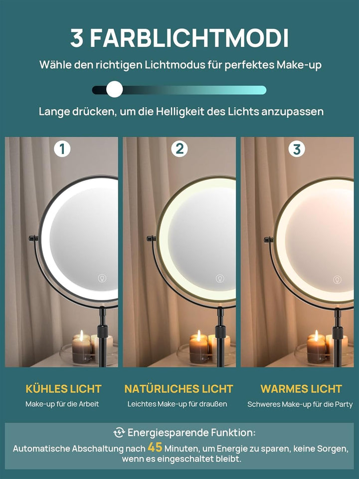 OMIRO 3X/10X Vergrösserungs Make-up Spiegel mit Lichtern, 8,5 Zoll doppelseitiger schwenkbarer Kosme