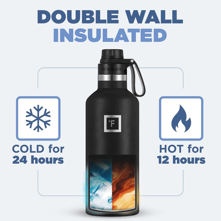 IRON °FLASK Edelstahl Trinkflasche mit 3 Deckel - Auslaufsicher Thermosflasche - Metall Wasserflasch