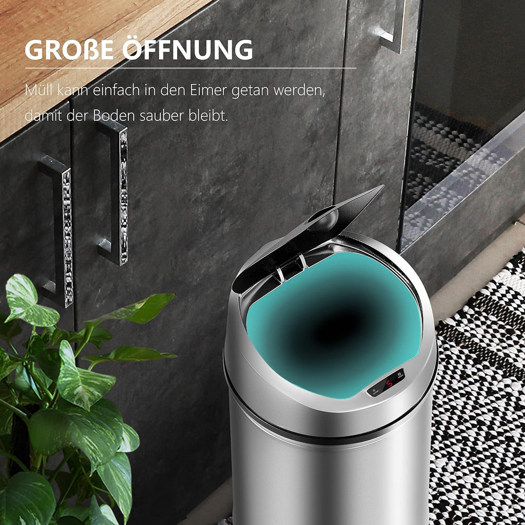 Ribelli Edelstahl Mülleimer - Abfalleimer mit Sensor - automatisches Öffnen und Schliessen - Klemmri