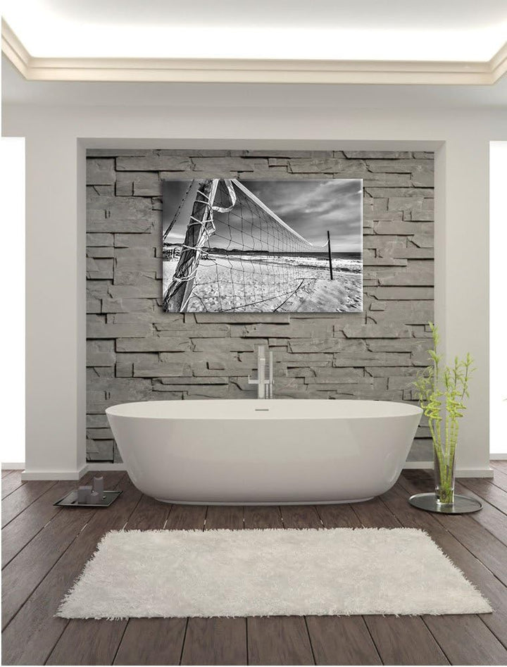 Pixxprint Volleyballnetz am Strand als Leinwandbild/Grösse: 100x70 / Wandbild/Kunstdruck/fertig besp