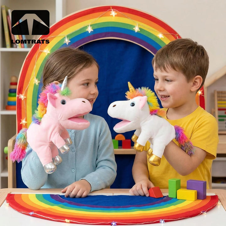 Einhorn-Handpuppen für Kinder, Kleinkind mit beweglichen offenen Mündern, die Glück, Ewigkeit und Re