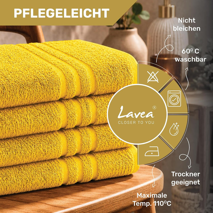 Lavea 4er Set Handtuch 50x100cm, Frottierserie Elena, Rapsgelb 4 x 50 x 100 cm Rapsgelb, 4 x 50 x 10