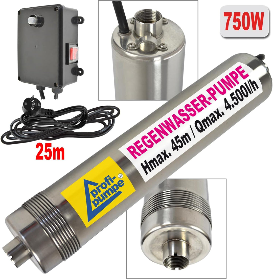Tauchpumpe REGENWASSERPUMPE ZISTERNENPUMPE Regen-Star-Super 750 mit Füssen und 25 m Kabel, Zisternen