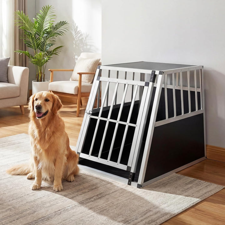 COSTWAY Hundetransportbox, Alu Hundebox mit abschliessbarer Tür, herausnehmbarer Trennwand, Reisebox