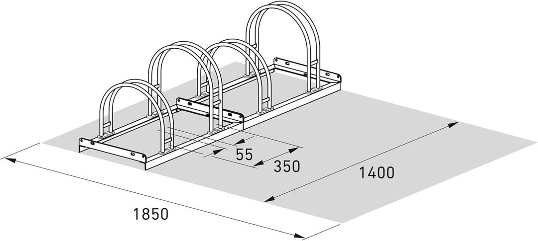 Bogenparker 5054 | Fahrradständer für 4 Fahrräder | einseitig | Freiaufstellung | Abwechselnde Hoch-