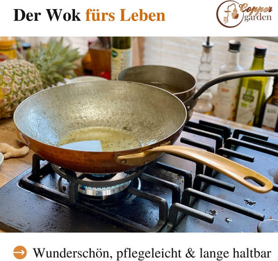 CopperGarden Kupferpfanne WOK 28 cm mit Stiel I Mit Zinn beschichtete Pfanne aus Kupfer zur idealen