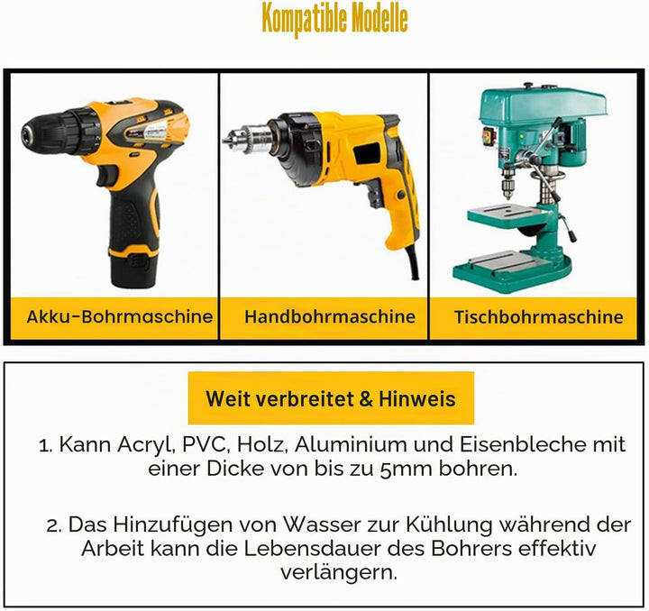 Hotiko HSS Stufenbohrer [12mm Schaft] Kegelbohrer Ø 6-60mm Schälbohrer ideal für Metall, Holz, Kunst