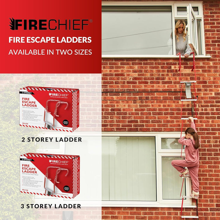 Firechief FEL730 Feuerschutzleiter, 3 Etagen, zusammenklappbar, extra breite Trittflächen, 3 Etagen