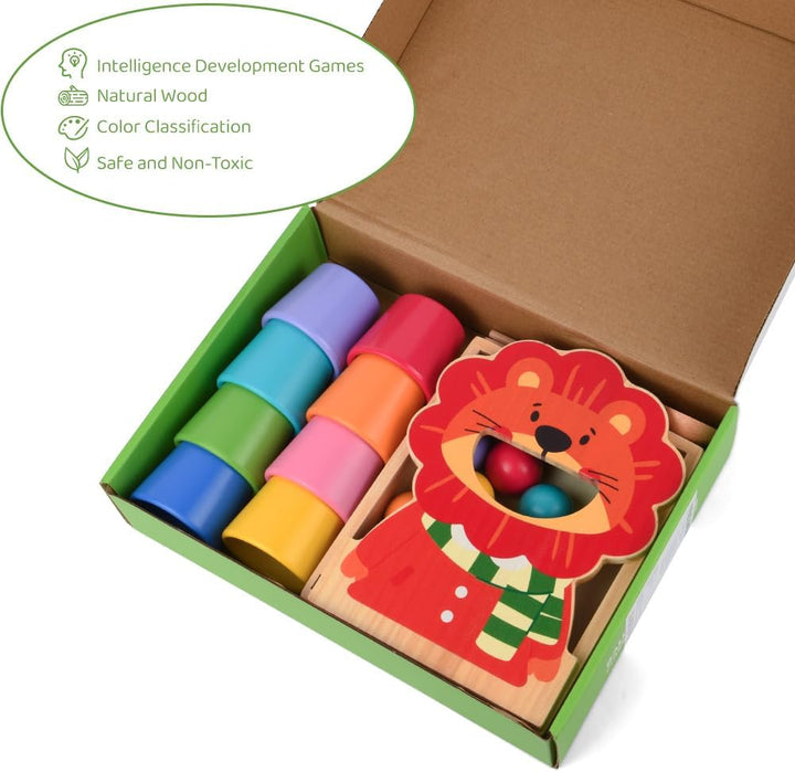 Vicloon Bälle in Tassen, Montessori Spielzeug ab 3 Jahr, 8 Kugeln 32 mm Regenbogen Holzkugeln in Tas