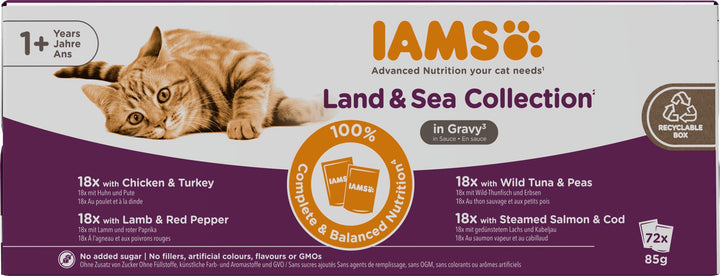 IAMS Delights Land & Sea Collection Katzenfutter Nass - Multipack mit Fleisch und Fisch Sorten in Sa