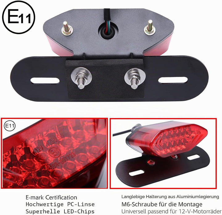 JMTBNO Motorrad 20 LED Rücklicht Bremslicht Blinker Kennzeichenbeleuchtung mit Halterung E-geprüft U