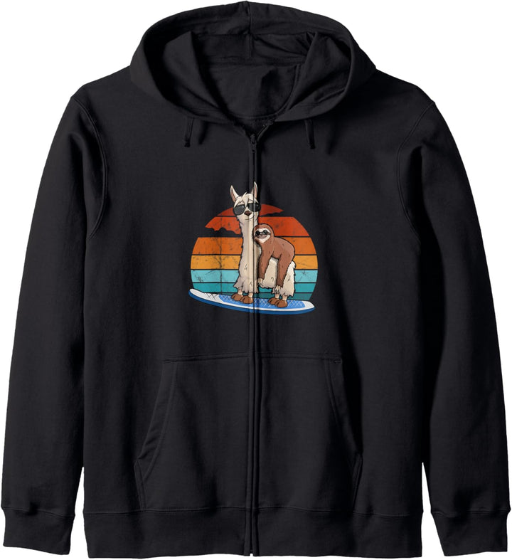 Lama und Faultier Stehpaddeln Stand Up Paddle SUP Retro Kapuzenjacke