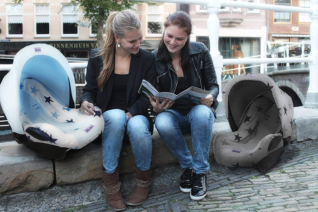 Original Dooky Seat Cover Schonbezug Grey Stars für Babyschale Universalgrösse geeignet für 3 und 5