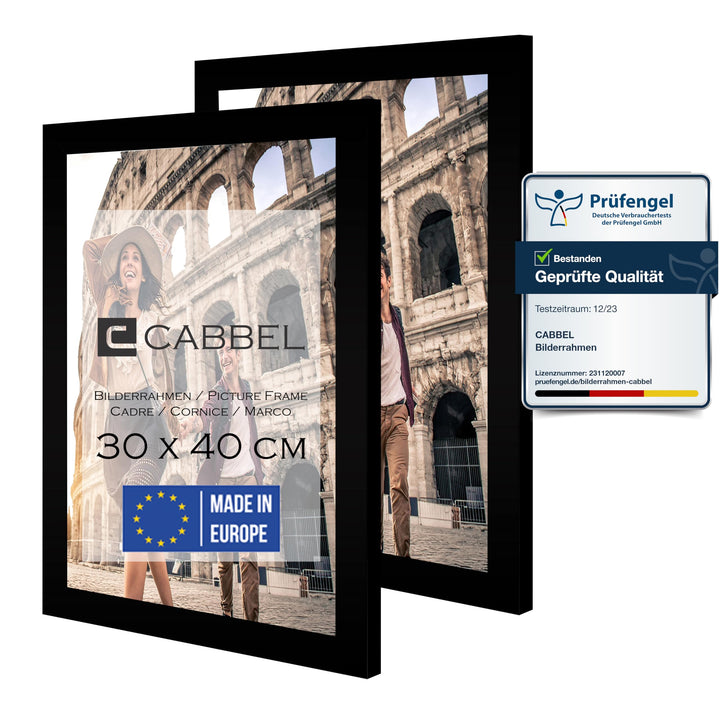 CABBEL Doppelpack (2er Set) Bilderrahmen 30x40 cm, Schwarz, stabiles MDF-Holz Rahmen, bruchsicherem