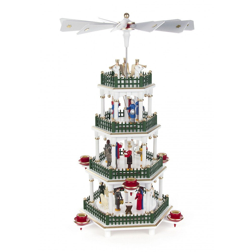 Weihnachtspyramide 4-stöckige Pyramide Christi Geburt weiss - 47cm - Original Erzgebirge - Dregeno S