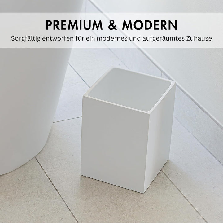 YEW DESIGN Kleiner Eckiger Mülleimer in Weiss Matt, 7,5 L / 2 Gallonen – Papierkorb für Zuhause, Bad