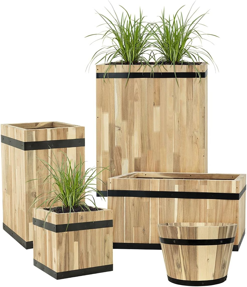 Pflanzwerk® Pflanzkübel Cup Holz Ø46cm 100% Bio-AKAZIENHOLZ Weinfass Holzfass *Frostbeständiger Blum