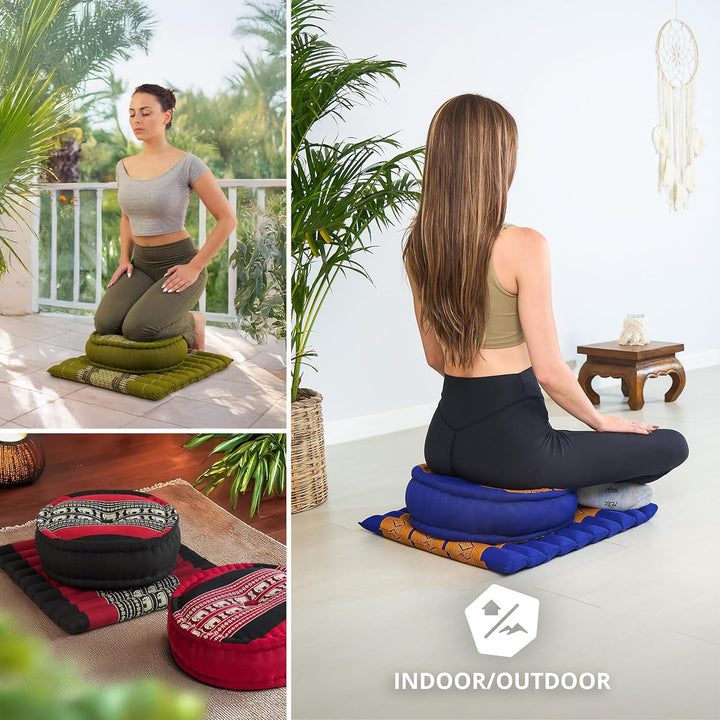 livasia Meditationsset L - Ø 38x15cm / Matte 50x50x4,5cm - Yogaset mit Kissen und Matte, Pouf, Yogam