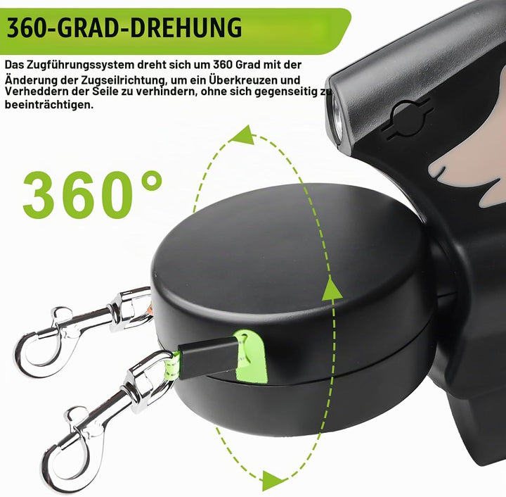 Doppelte Einziehbare Hundeleine, Rollleine Mit Led Licht, Ausziehbare Doppel Hundeleine Für 2 Hunde,