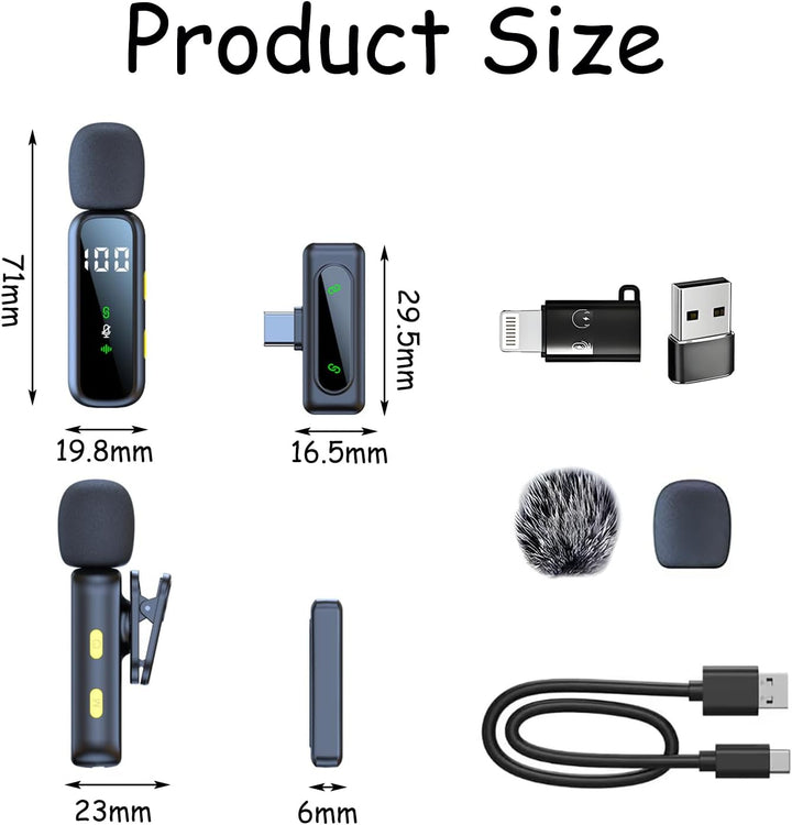 Mikrofon Handy, Kabelloses Lavalier Mikrofon für iPhone, Android, PC, Mini Mikrofon mit Geräuschunte