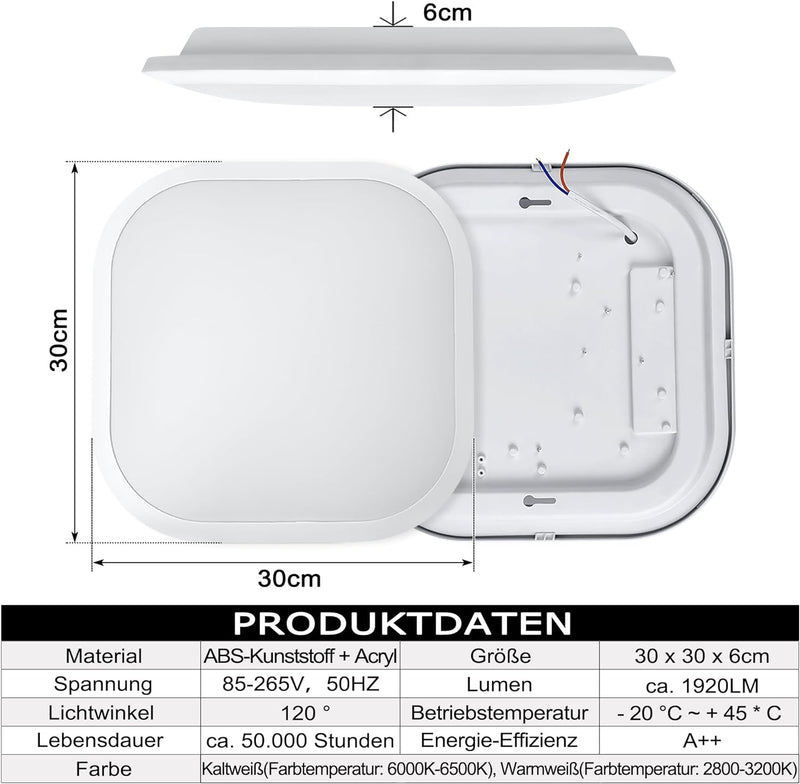 UISEBRT 24W LED Deckenleuchte Kaltweiss Radar Sensor mit Bewegungsmelder - Moderne Deckenlampe Ultra