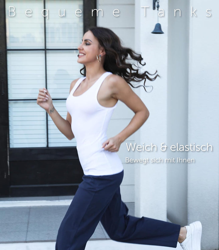 Comfneat Damen 4-Pack Tank Tops Stretch Baumwolle Elasthan Bequeme Unterhemden L Color-set-1 4-pack,