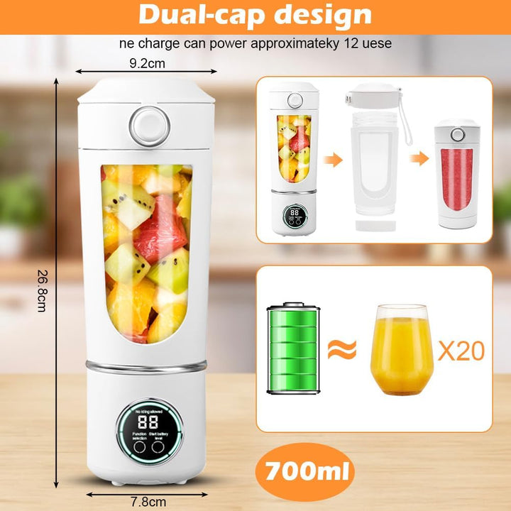 700 ml Tragbarer Mixer, Wiederaufladbarer Kleiner Entsafter, Smoothie Maker mit 12 Rostfreien Klinge