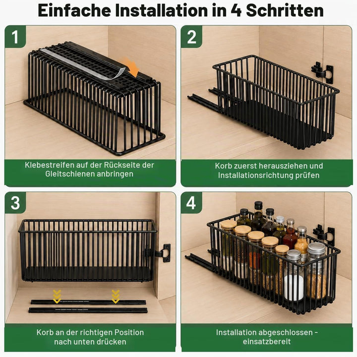 4er Set Ausziehbare Schublade Küche Schmal 15,3cm, Teleskopschublade Ohne Bohren, Nischenregal Schra
