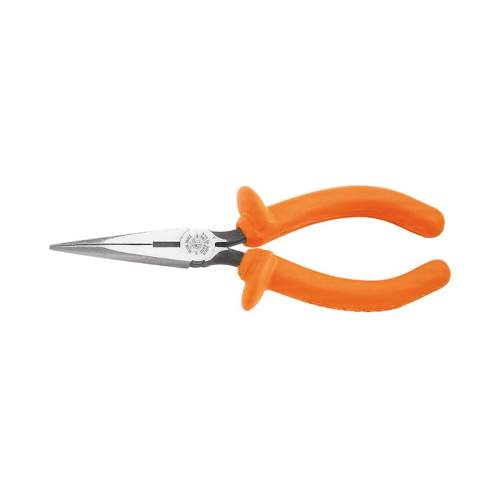 Klein Tools D203-6-INS Long Nose Pliers with Curved Handles, Forged Steel Knives and Dual Layer Insu