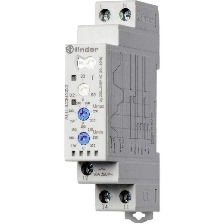 finder SERIE 70 70.11.8.230.2022-1 Ueberwachungsrelais 240-220 V/AC 1 Wechsler 8.230.2022 1-Phase, U