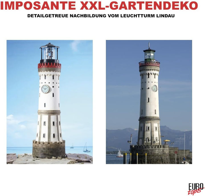 Solar Leuchtturm „Lindau“ – handbemalte Deko für Garten & Terrasse, rotierendes LED-Leuchtfeuer, Sol