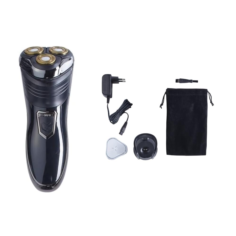 EUROtops Herren Elektro-Rasierer mit 3 Scherköpfen – LC-Display/Lade-Station, Kabelloser Nass- / Tro