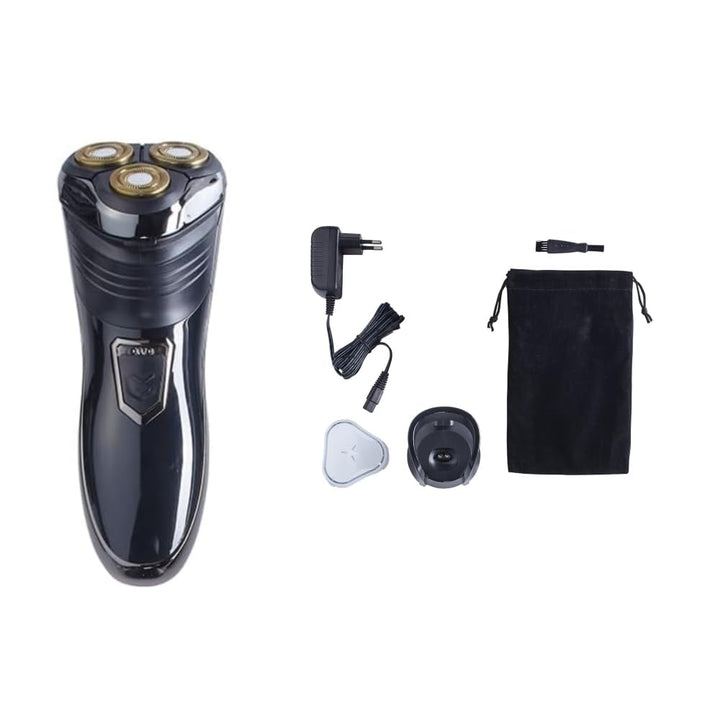 EUROtops Herren Elektro-Rasierer mit 3 Scherköpfen – LC-Display/Lade-Station, Kabelloser Nass- / Tro