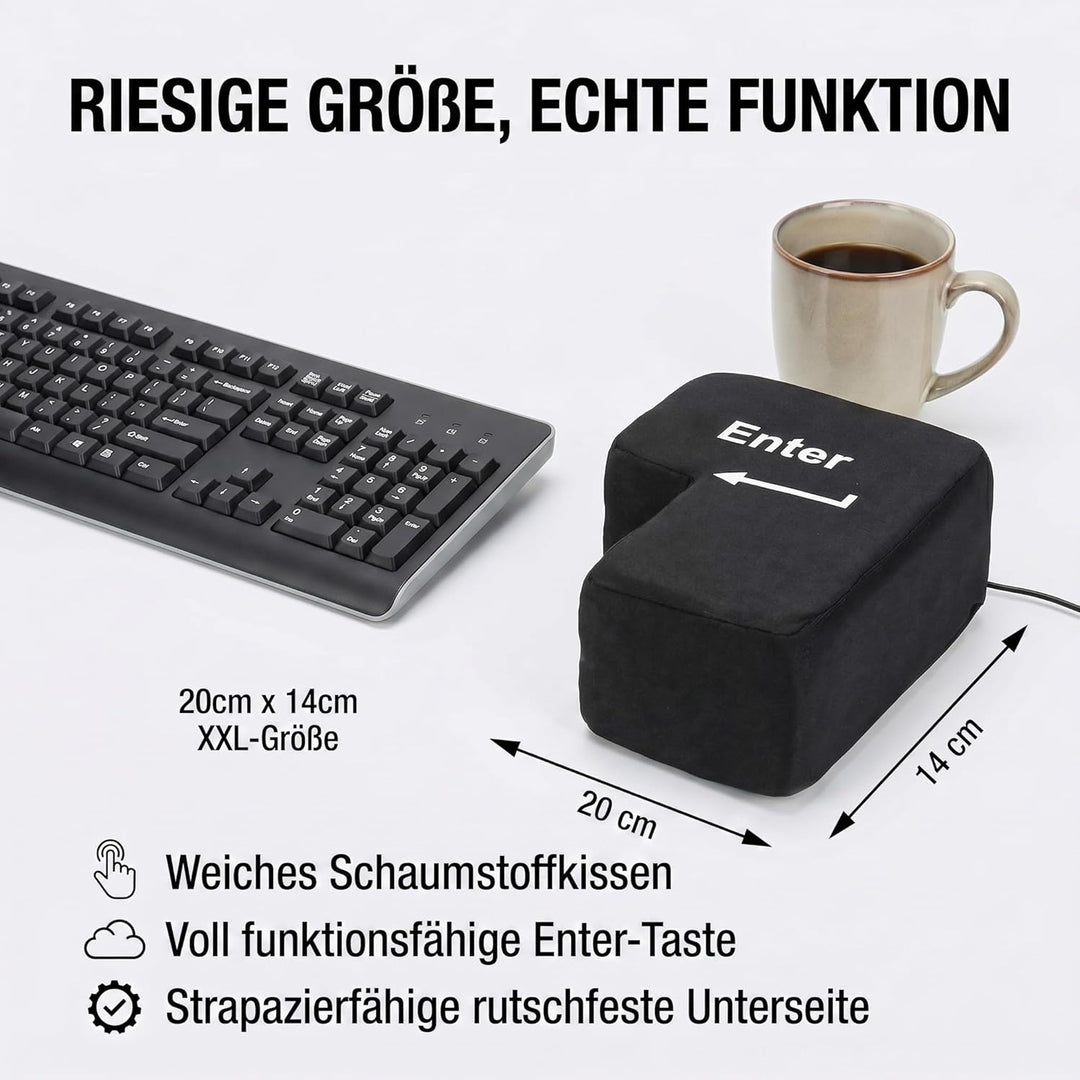GOODS+GADGETS Big Enter Button XXL Enter-Taste mit Tisch-Kissen USB Gadget Keyboard zum Anti-Stress-