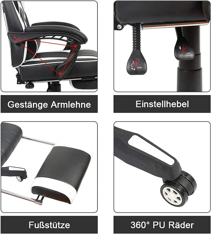 Melko Gamingstuhl Ergonomischer Bürostuhl mit Fussstütze in Schwarz Blau Racing Stuhl Office Schreib
