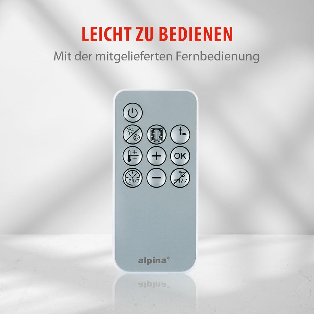 alpina Wand Heizlüfter 2000W – Keramik Heizstrahler mit 2 Leistungsstufen und Timer – Digital Thermo