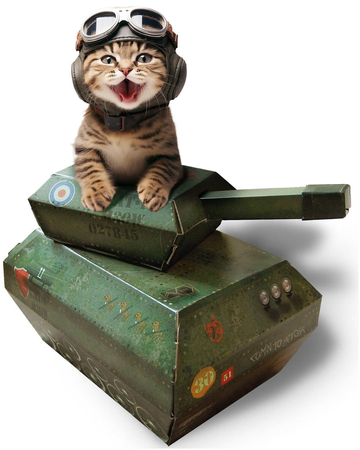 Suck UK Tank Katzenhaus aus Pappe, Kätzchenspielzeug und Katzenbett, interaktives Katzenspielzeug fü