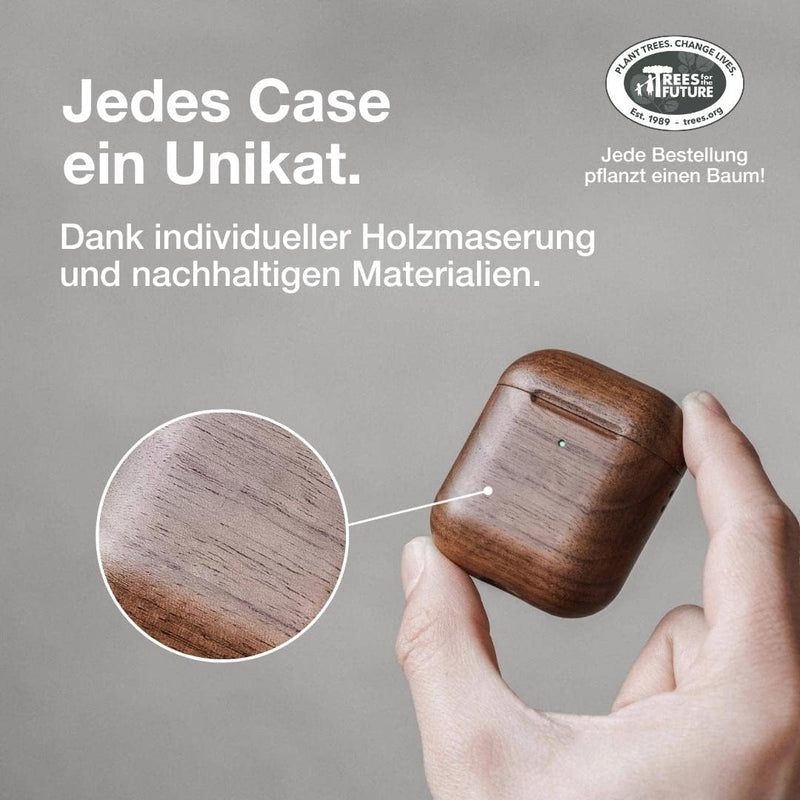 Woodcessories - Nachhaltiges Case kompatibel mit Airpods Hülle Holz, 1. & 2. Generation, Walnuss Hol