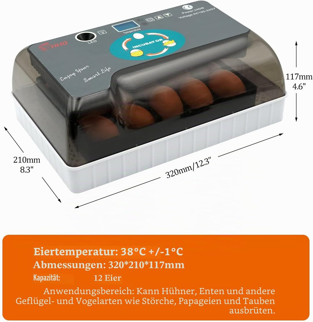 MasXirch 12 Eier Inkubator Automatisch mit Effizienter LED Beleuchtung,Inkubator Brutkasten Motorbrü