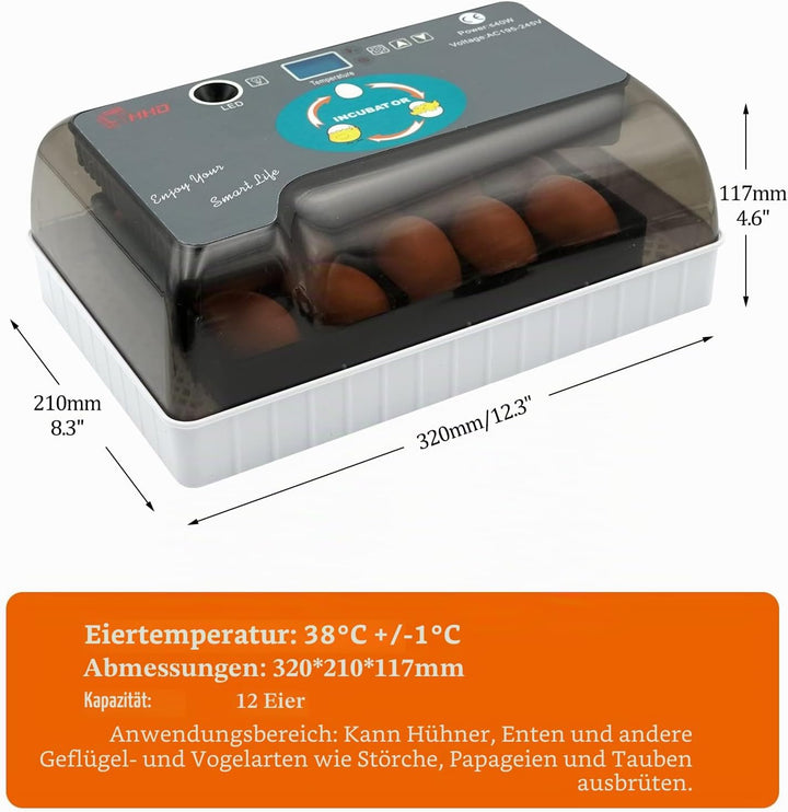 MasXirch 12 Eier Inkubator Automatisch mit Effizienter LED Beleuchtung,Inkubator Brutkasten Motorbrü