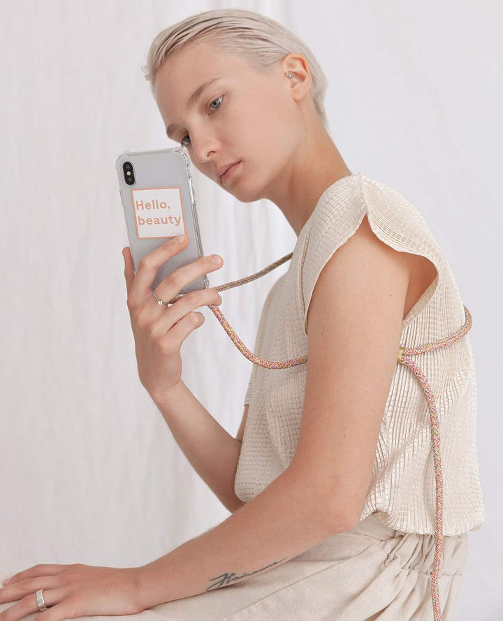 KNOK Premium Handykette für Apple iPhone 14 Pro, Unicorn, transparent | Silikonhülle mit fest verbun