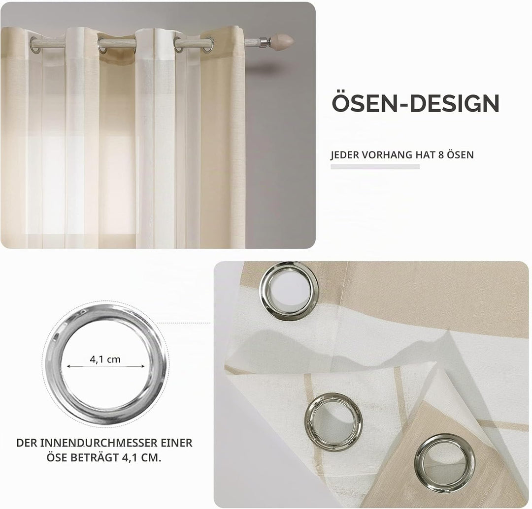 MIULEE Gardinen Gestreift Transparent mit Ösen, Voile Vorhänge Wohnzimmer Modern 2er Set, Vorhang Sc