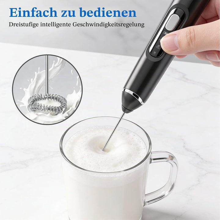 Elektrische Milchaufschäumer Handheld – Wiederaufladbar, kabellos, mit abnehmbarem Edelstahl-Aufsatz